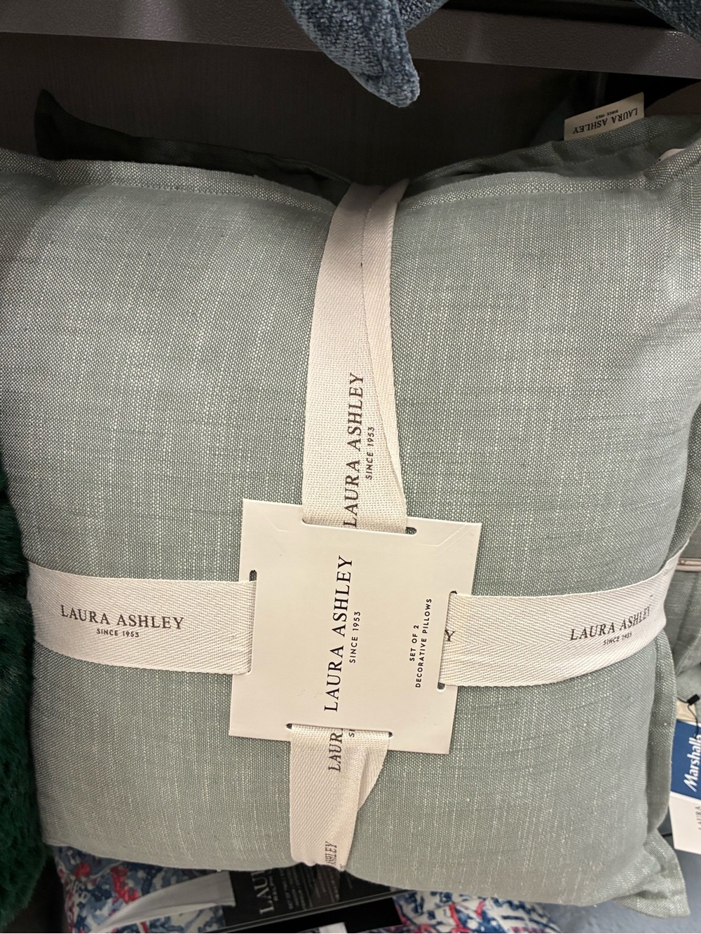 SET OF 2 Laura Ashley Sage Green Decorative Pillow